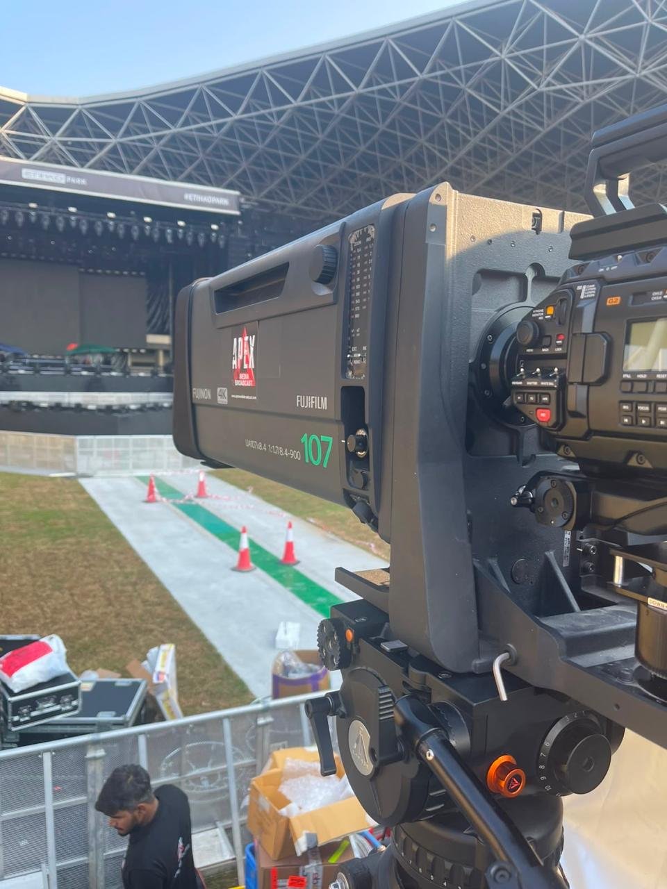 Apex professional broadcast camera positioned at a live venue